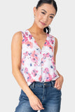Sleeveless Smocked Yoke Button Front Blouse